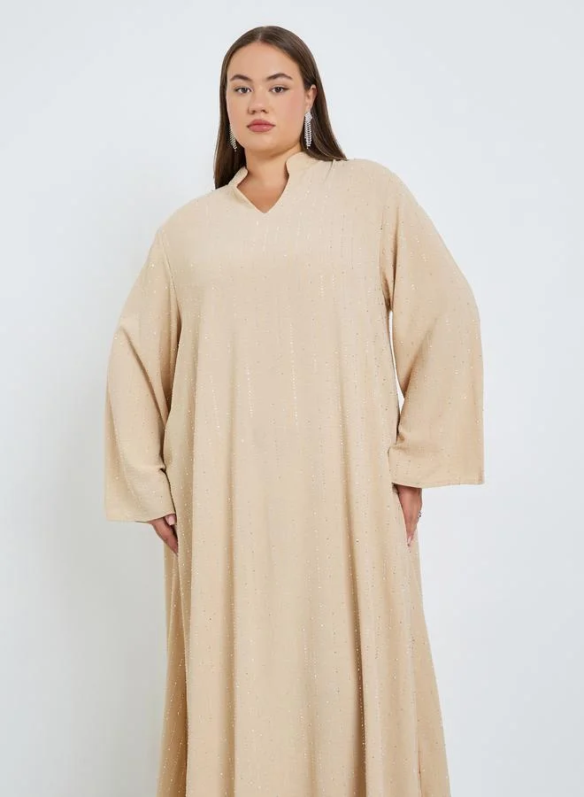 Amirah Plus Size Embellished Collared Jalabiya